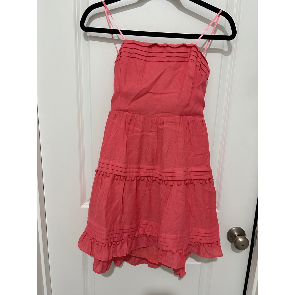 DO+BE Coral Tiered Pom‎ Pom Strappy Back Tie Dress Coral Size L